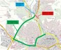 Bild: Staatliches Bauamt Amberg-Sulzbach/exb
Die Umleitung der inneren Bayreuther Straße erfolgt vom Amberger Zentrum über die B 85 bis zur B 299 (Auffahrt am sogenannten „Amberger Schmetterling“) und von dort zurück zur „äußeren“ Bayreuther Straße.