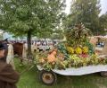 Bild: Raphael Haubelt/exb
Ein prächtiger Erntewagen mit Beispielen all dessen, was in diesem Jahr im Garten, auf den Feldern und im Wald an Früchten, Gemüse und Blumen gewachsen war, samt einer Getreide-Krone, bildete den Blickfang am Altar des Dankgottesdienstes im Schlosshof.