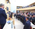 Bild: Karl-Josef Hildenbrand
Mitglieder des bayerischen Kabinetts stehen während der Vereidigung vor Markus Söder (l, CSU), bayerischer Ministerpräsident.