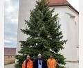 Bild: Fabian Winter/exb
Bürgermeister Max Beer (Mitte) und die Bauhof-Mitarbeiter freuen sich, dass dank der Spenden wieder stattliche Christbäume im Gemeindegebiet Schwarzhofen aufgestellt werden konnten.
