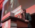 Bild: Fionn Große.
Theresia Stahl während ihrer Bewerbungsrede beim Juso-Kongress in Braunschweig Mitte November.