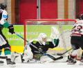 Bild: Thomas Schrems
Goalie Filip Grancarov (Szene aus dem Heimspiel gegen den ESV Gebensbach, 4:3 nach Penaltyschießen) war der Garant für den Einzug des EHC Mitterteich ins Play-off-Halbfinale.
