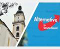 Bildmontage: Gabi Schönberger, Marina Gube, Nicolas Armer/dpa
Das geht nicht zusammen: die Kirche (hier: St. Michael in Weiden) und das Logo der AfD. Vertreter der katholischen und der evangelischen Kirche warnen vor Rechtsextremismus – auch vor der AfD.