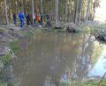 Bild: rn
Vor einem neu angelegten Wassertümpel, der bei Waldbrand als Wasserentnahmestellen dienen kann, informiert Martin Gottsche auch über Erschließungsmaßnahmen im Stadtwald.