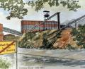 Bild: Archiv Kraus
Der Eichelbergschacht als Aquarell von Ilse Hutterer: 1977 musste diese Grube stillgelegt werden, da die konkurrierenden Auslandserze immer billiger wurden und zudem einen höheren Eisengehalt vorweisen konnten.