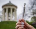 Bild: Peter Kneffel/dpa
Eine Frau hält einen Joint vor der Kulisse des Monopteros im Englischen Garten.