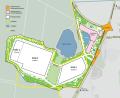 Grafik: Oberpfalzmedien Laura Fröhler, Quelle: Architekturbüro NRT (Mai 2023)
So soll das künftige Industriegebiet mit dem Holz-Kompetenz-Zentrum im Süden von Tirschenreuth aussehen. Das Werks-Areal ist in zwei Zonen eingeteilt: 20 Hektar im Süden für die Produktionshallen, etwa 10 Hektar im Nordosten für Musterhaussiedlung, Besucherzentrum, Verwaltung und Forschung.