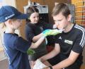 Bild: kek
Praktische Erste Hilfe: Zwei Bambini aus Auerbach helfen einem jungen Mann mit (simuliertem) Nasenbluten.