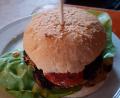Bild: ban
Tadaa: Der Burger der Kolpingfamilie mit selbst gemachtem, vegetarischem Patty, hausgemachter Burgersoße, Salatblatt, Tomaten-, Gurken- und Käsescheibe. Darauf können sich die Erbendorfer zum Bürgerfest schon mal freuen.
