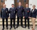 Bild: Thomas Busch/exb
Reibungslos ging die Kommandantenwahl vonstatten: (von links) Kreisbrandmeister Herbert Thurm, Erster Kommandant Thomas Busch, Zweiter Kommandant Markus Moller, der bisherige Zweite Kommandant und Kreisbrandmeister Christian Sirtl und Bürgermeisterin Marion Höcht.