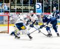 Bild: Elke Englmaier
Lukas Vantuch (rechts) trifft in dieser Szene zum 1:0 für die Blue Devils Weiden in Überzahl gegen die Dresdner Eislöwen.