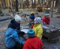 Bild: jeb
Gemeinsam mit Waldkindergarten-Leiterin Katrin Koeppel wird in der Matschküche "gekocht". Die Zutaten gibt es im Wald.
