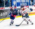 Bild: Elke Englmaier
James Hardie (links/ Szene aus dem Freitagspiel gegen Kassel) und die Blue Devils treffen in den Pre-Play-offs auf Bad Nauheim.
