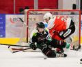 Bild: Thomas Schrems
Daniel Smazahl vom EHC Stiftland Mitterteich (links) im Kampf um den Puck gegen Andreas Walther (rechts). Der EHC geht in der Halbfinal-Serie im Kampf um den Landesliga-Aufstieg gegen den EV Bad Wörishofen mit 1:0 in Führung.