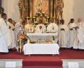 Bild: Helmut Greger
Acht Mitzelebranten gab es beim Festgottesdienst für Pfarrer Julius Johnrose (Mitte). Rechts neben ihm steht sein jahrelanger Wegbegleiter, Antony Soosai, mit dabei war auch Ruhestandspfarrer Hans Riedl (Dritter von links).