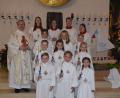 Bild: swo
Die neun Erstkommunionkinder der Pfarrei Gebenbach mit Pfarrvikar Christian Preitschaft (links hinten) und den Ministranten