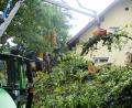 Bild: sir
Mit einem Kran werden nach dem Sturm in Bruck Stämme, Geäst und Blätterwerk beseitigt.