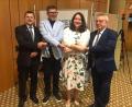 Bild: Renee Costatini, Stadtverwaltung Eschweiler 
Den europäischen Gedanken stärken. Einig waren sich darüber (von links) Sulzbach-Rosenbergs Zweiter Bürgermeister Günter Koller; Bürgermeister Rich Michalowski, Reigate&Benstead; Bürgermeisterin Nadine Leonhardt, Eschweiler und Bürgermeister Dominique Baert, Wattrelos".