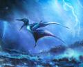 Bild: Rudolf Hima/EurekAlert/dpa
Starke Windböe brechen die zarten Knochen: Künstlerische Darstellung eines kleinen Pterodactylus-Babys in einem Tropengewitter.