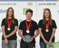 Bild: rwo
Die Goldmedaillengewinner im Mannschaftswettbewerb bei der Siegerehrung in München. Nico Schürger sowie Luisa (links) und Hanna Baumann (rechts).
