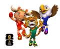 Bild: FIFA/dpa
Maple der Elch (l), Zayu der Jaguar (M) und Clutch der Weißkopfseeadler (l) sind die Maskottchen der Fußball-WM 2026.
