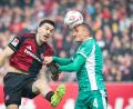 Bild: Daniel Karmann/dpa
Der Fürther Philipp Ziereis (rechts) im Kopfballduell mit Luka Lochoshvili vom 1. FC Nürnberg. Ziereis war mit dem 2:2 sehr zufrieden.