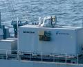 Bild: -/Rheinmetall/dpa
Der Laserdemonstrator von Rheinmetall und MBDA auf einem deutschen Marineschiff. Inzwischen ist er an Land gebracht worden.