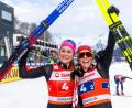 Bild: Salvatore Di Nolfi/KEYSTONE/dpa
Laura Gimmler (l) belegte nach dem Team-Sieg mit Coletta Rydzek im Einzel-Sprint Platz zwei.