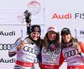 Bild: Marco Trovati/AP/dpa
Emma Aicher (links) und Mikaela Shiffrin (Mitte) lieferten sich ein spannendes Duell um den Gesamtweltcup.