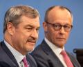 Bild: Michael Kappeler/dpa
Bayerns Ministerpräsident Markus Söder (l. CSU) bei einer Pressekonferenz mit Bundeskanzler Friedrich Merz (CDU) nach dem Koalitionsausschuss im April. (Archivbild)