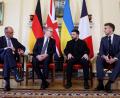 Bild: Toby Melville/Pool Reuters/AP/dpa
Die vier Staats- und Regierungschefs haben sich auch schon in Präsenz in diesem Format getroffen. (Archivbild)