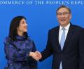 Bild: Johannes Neudecker/dpa
Wirtschaftsministerin Reiche traf Chinas Handelsminister Wang.