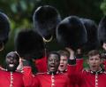 Bild: Jordan Pettitt/Pool PA/AP/dpa
Mitglieder der Grenadier Guards applaudieren König Karl III. während der Übergabe der neuen Regimentsfahnen im Buckingham Palace in London.