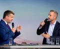 Bild: Klaus-Dietmar Gabbert/dpa
Beim Wahlforum lieferten sich zunächst die Spitzenkandidaten der CDU, Sven Schulze, und der AfD, Ulrich Siegmund, ein Duell, bevor die Vertreterinnen und Vertreter der übrigen Parteien dazu kamen.