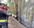 Bild: Heike Unger
Christian Lorenz von der Staatlichen Feuerwehrschule Regensburg und Roland Wiesnet von der Freudenberger Feuerwehr zeigen am Steilhang des Freudenberger Johannisbergs, wo es noch raucht und glimmt im Boden.