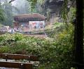 Bild: Sebastian Kahnert/dpa
Auch auf der Bühne und der Zuschauertribüne der Felsenbühne Rathen gibt es Schäden.
