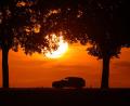Bild: Patrick Pleul/dpa
Ein Auto fährt im farbenprächtigen Sonnenuntergang über eine Allee bei Sieversdorf, im östlichen Brandenburg.