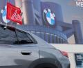 Bild: Sven Hoppe/dpa
In München protestierte die IG Metall mit einem Autokorso um das BMW-Werk.