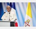 Bild: Benoit Tessier/Reuters Pool via AP/dpa
Papst Leo XIV. während seiner Grundsatzrede.
