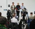 Bild: Sven Kaeuler/dpa
Vertreter von SPD, Linken und Grünen in Berlin beraten über die Chancen einer Regierungsbildung.