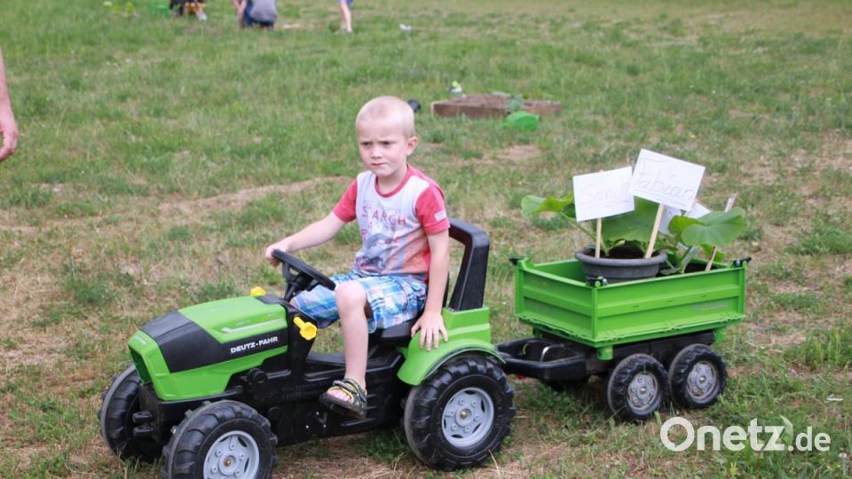Manch ein kleiner Wettbewerbsteilnehmer nutzt einen fahrbaren Untersatz zum Transport der Setzlinge.