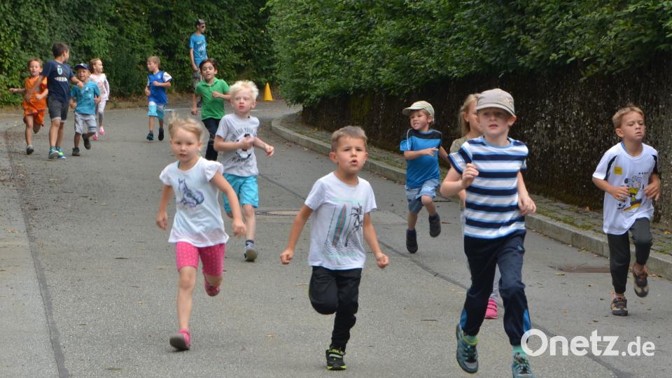 Rund 250 Kinder aus Sonderpädagogischem Förderzentrum, SVE und den Kindergärten machen sich Runde für Runde auf den Weg durch das Sportzentrum. Gut 900 Euro kamen zusammen. dob