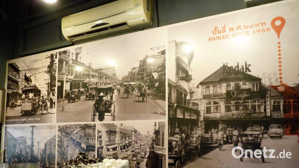Wie sich Bangkok entwickelt hat, zeigen auch die historischen Bilder in der Bäckerei gleich neben der Silom-Road. Bild: bz
