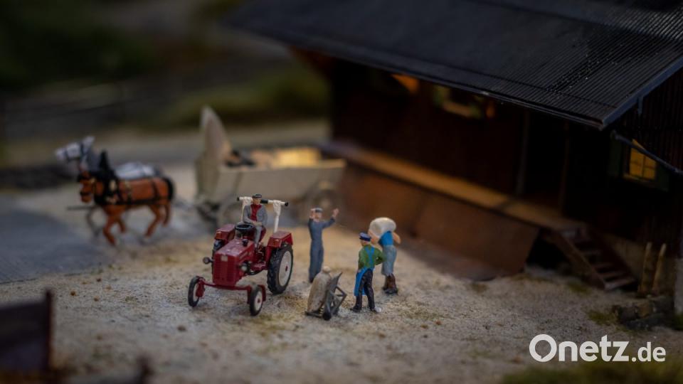 Als Gastverein waren die Modelleisenbahnfreunde Pleystein eingeladen, die ein eigenes Modul zeigten. Dort fanden sich auf kleinem Raum schön gestaltete Bilder, welche die Eslarner Bocklbahn mit Bahnhof und Holzverladezug wiederaufleben ließen. Bild: pml