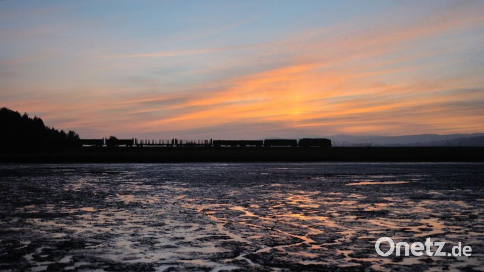 Im Sonnenuntergang zieht eine Baureihe 232 einen Güterzug Richtung Cheb. Bild: Korbinian Eckert