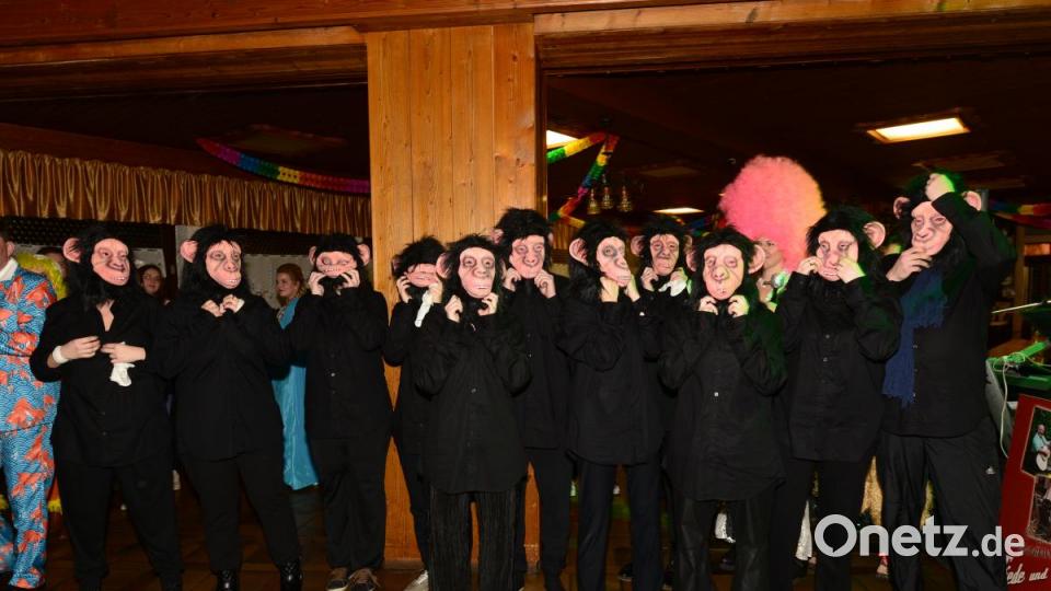 Nur noch wenige Sekunden dauert es, dann sind die Masken abgenommen. Die Damen vom &quot;Schaufelstiel&quot; hatten sich mit vielen Freundinnen und Bekannten für diesen Auftritt zahlenmäßig verstärkt. Bild: bey