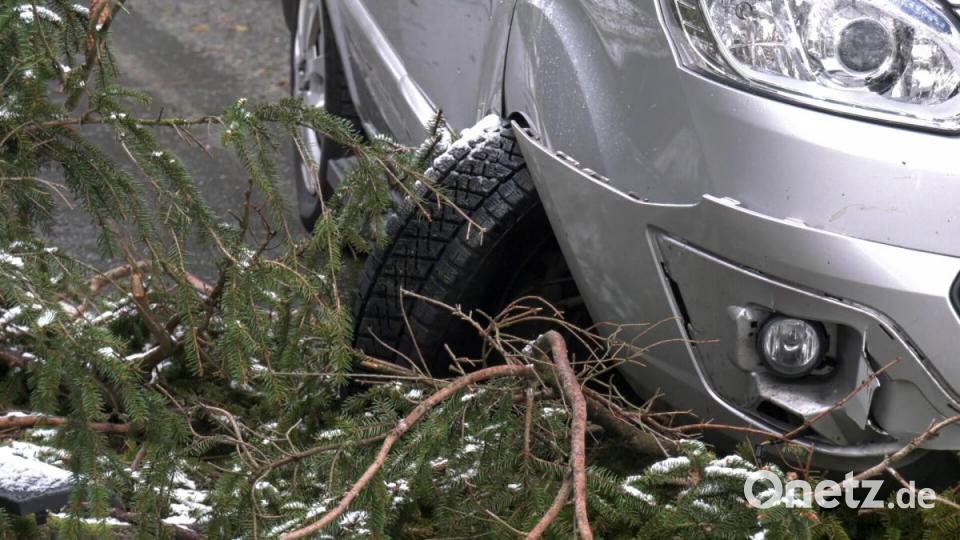 Eine Erbendorferin fuhr während des Sturms von Thann Richtung Thumsenreuth. Sie fuhr gegen einen umgestürzten Baum. Die Kreissstraße TIR 33 war bis Montagmorgen gesperrt. Bild: rw
