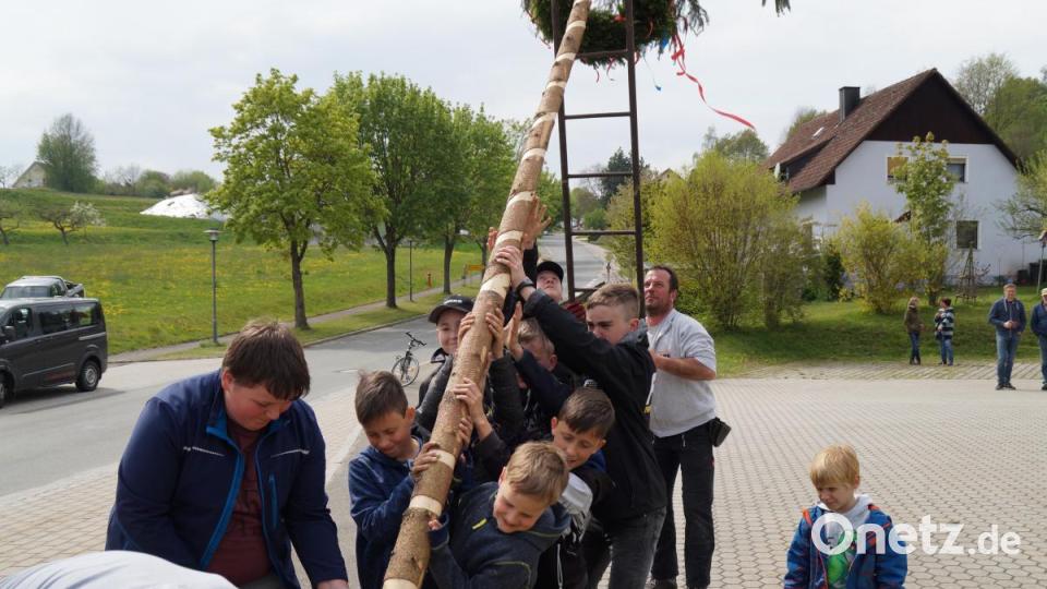 Die Buben und Mädchen in Thanstein stellen einen eigenen Kindermaibaum auf. Bild: rkp