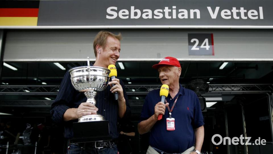 RTL-Moderator Florian König (l) und der ehemalige Formel-1-Weltmeister Niki Lauda (R) aus Österreich. Bild: Azubel/EPA/dpa