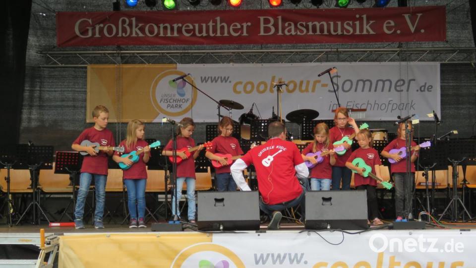 Die Großkonreuther Blasmusik zeigte kindgerecht, wie man Mitglied in einer Blaskapelle werden kann. Bild: ubb